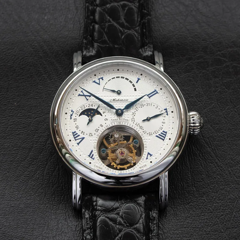 Многофункциональные мужские часы s Pilot Real Tourbillon с календарем Moonphase, механические мужские часы ST8007 Tourbillon, модные часы