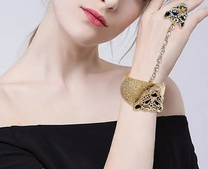 Пантера Браслет леопард набор колец для женщин животных с кристаллами браслет