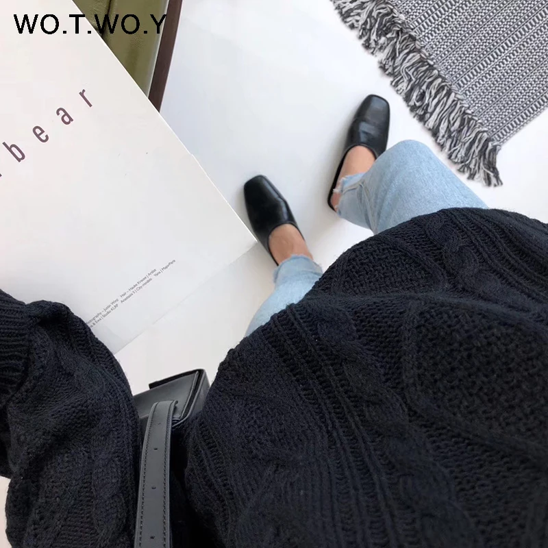 WOTWOY осенний вязаный белый свитер для женщин повседневные тонкие женские пуловеры с круглым вырезом крест-накрест корейский стиль Женские топы