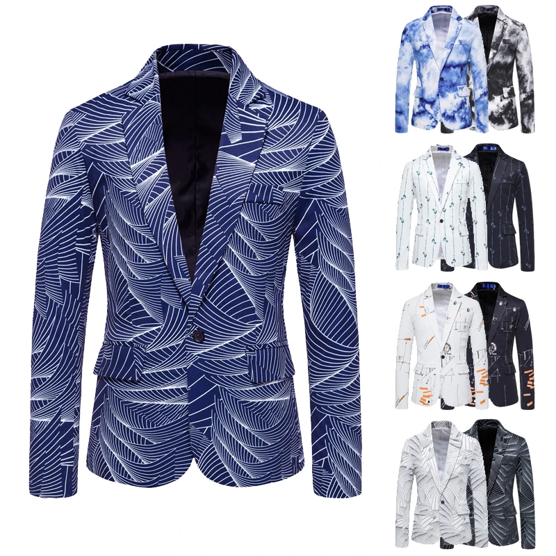 

2022 spring and autumn new men's fashion printed blazer business casual blazer classic one-button blazer