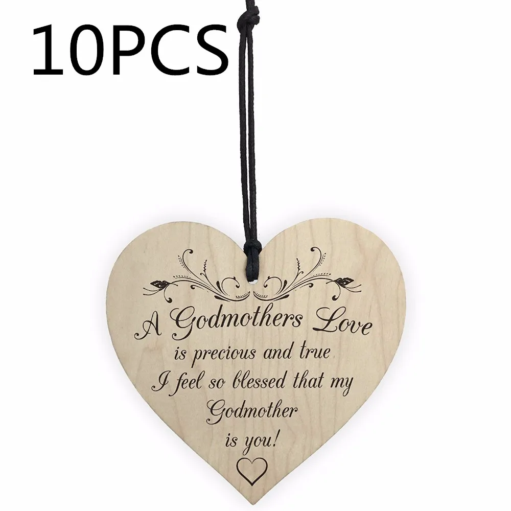 

10PCS Heart-shaped Wood Crafts Novelty Special Christmas Costume DIY Tree Decorations Wine Label A Godmother Love Small Pendant