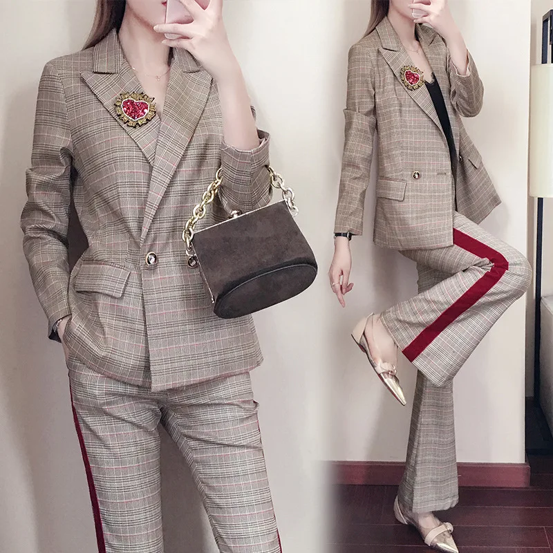

overalls women's plaid suit blazer & wide-leg pants two-piece suit blazer set women suits jacket elegant pant suits for women
