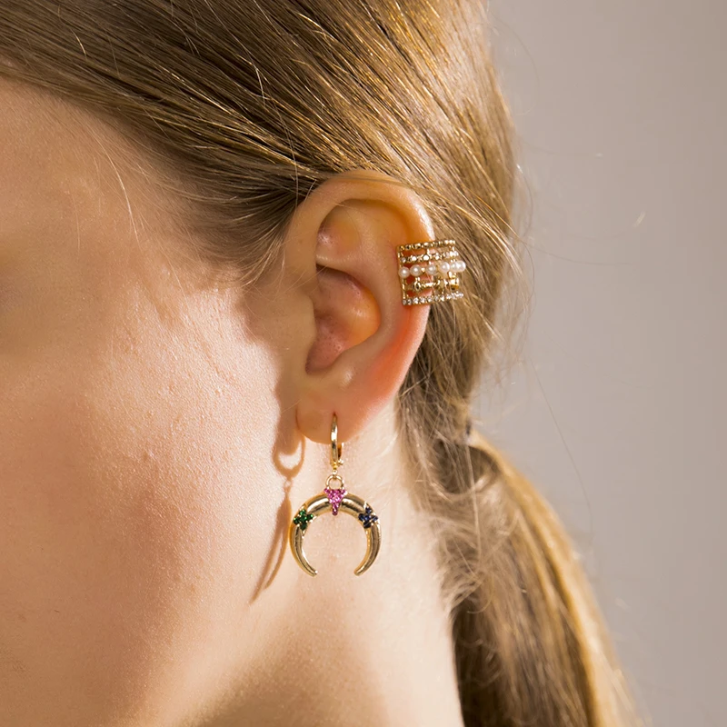 Женские многослойные серьги каффы с имитацией жемчуга|Серьги-клипсы| |