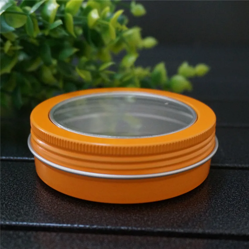 

100g Orange Empty Aluminum Tin Cans Bottle with Window Lids,Orange 100ml Skylight Aluminum Box Round Cream Box Tea Aluminum Jar
