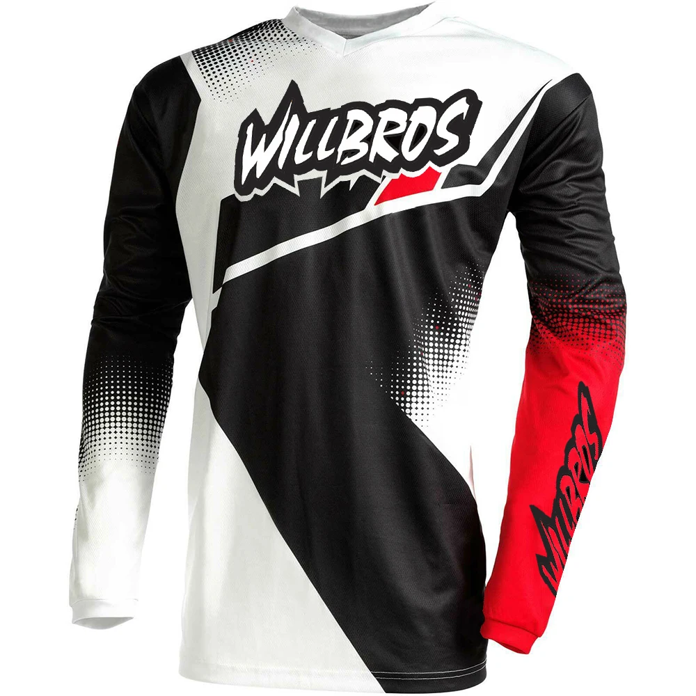 

MTB Bike Jersey Offroad Cycling Willbros Long Sleeve Motocross Racing Summer T-shirt Black White Red Mens