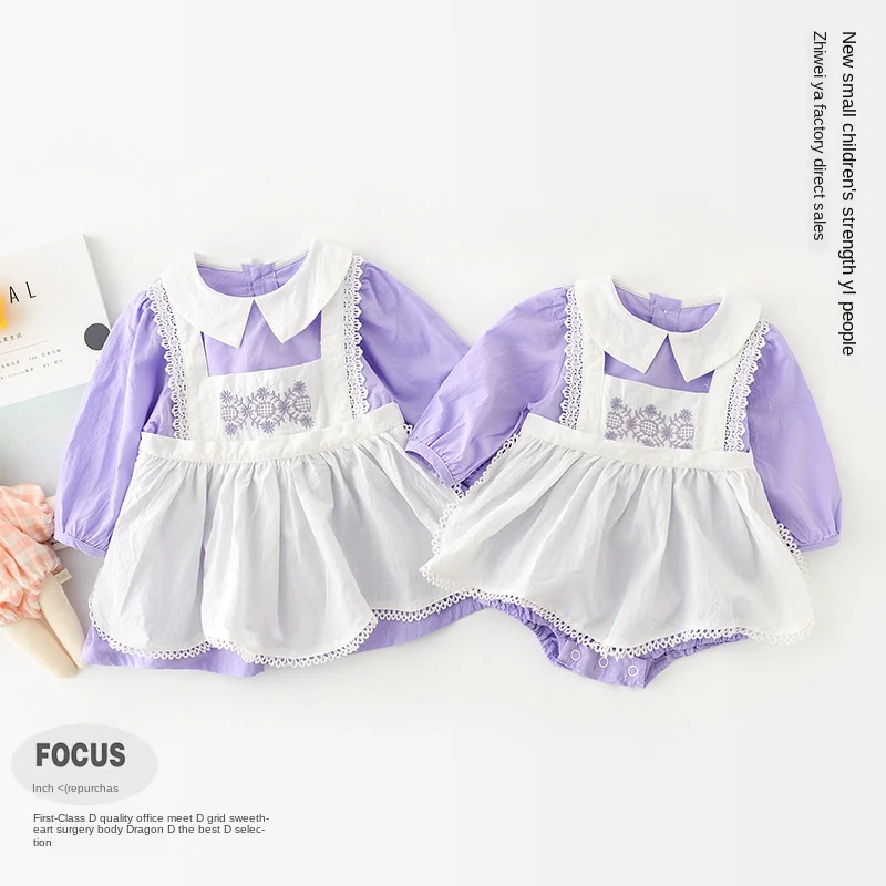 

sister and me autumn sisters clothes full sleeve Peter Pan collar patchwork dresses youngle sister bodysuits toddler clothes