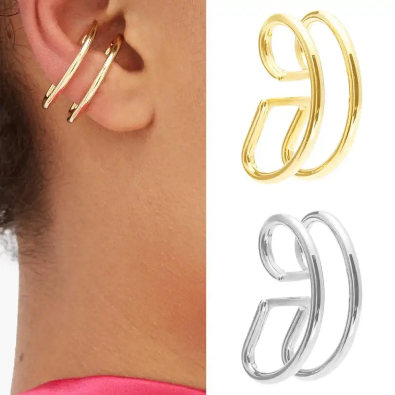 

Timeless Wonder Brass Cutout Geo Clip Earrings for Women Jewelry Aesthetic Punk Non Pierced Ins Kpop Trendy Lovely Emo Rare 6737
