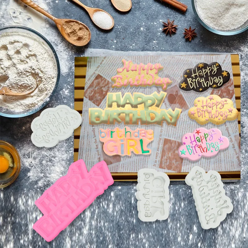 

DIY Happy Birthday Letter Cookie Mould Silicone Fondant Chocolate Cake Molds For Birthday Party Cake Decor Kitchen Baking Tools