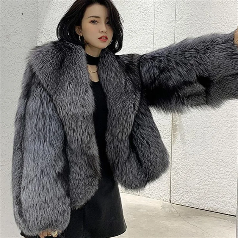 Women's fur coat short clothes fashion imitation fox fur jackets autumn winter casual ladies jacket куртка зимняя женская grey