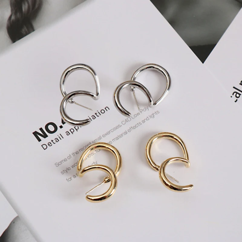 

ROAMD Stud Earrings for Women Two-Tone Double Circle Stud Earrings Fashion Jewelry kolczyki pendientes Trendy 2020 W6