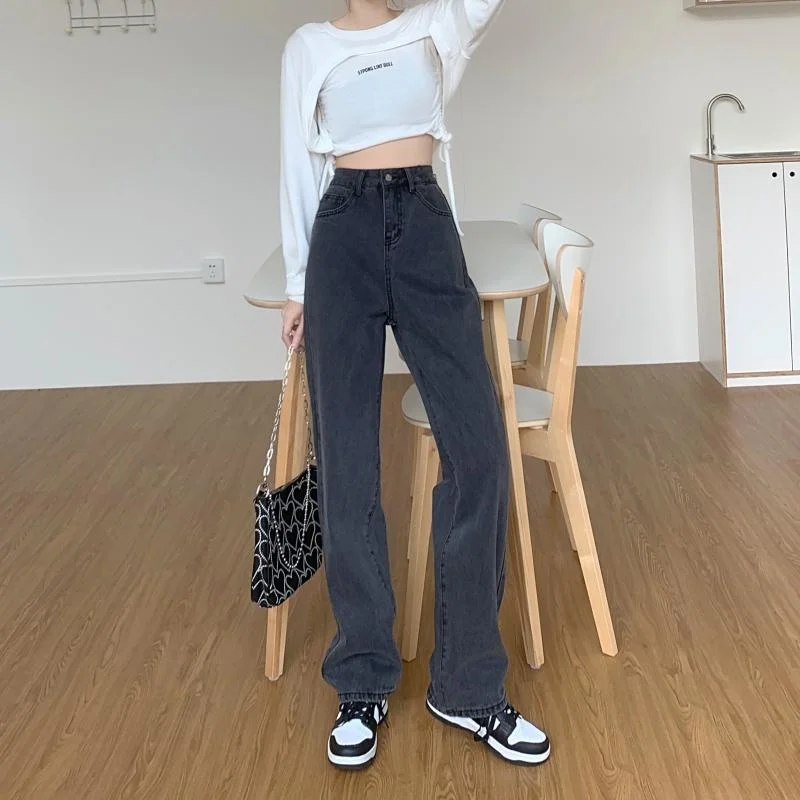 

Straight Pants High Waist Black Jeans Children Spring and Autumn 2021 New Loose Floor Wide Leg Pants Small