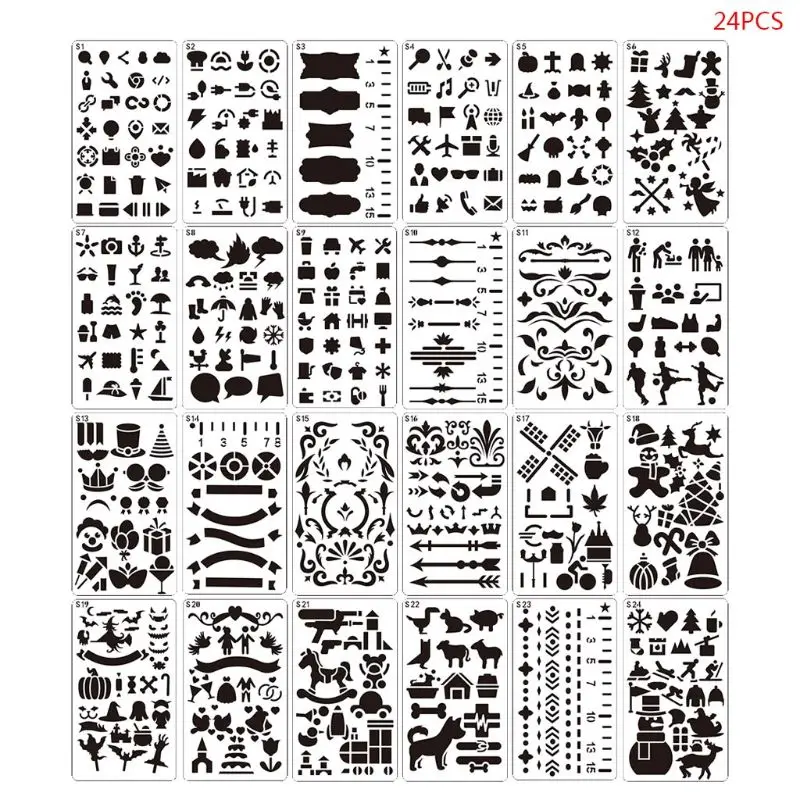 

24pcs/set Hollow Drawing Template Stencil Painting Embossing Scrapbooking DIY