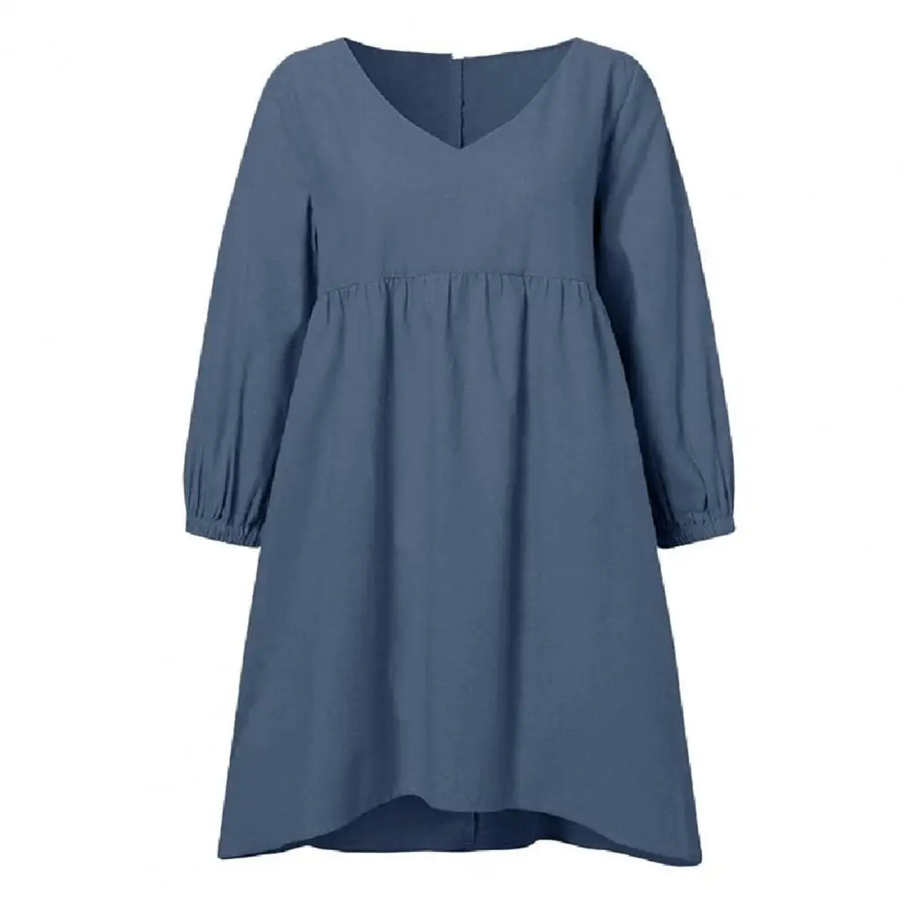 

Shirt Top Solid Color V Neck Skin-friendly Irregular Hem Women Long Sleeve V Neck Patchwork Blouse Breathable to wear for Dating