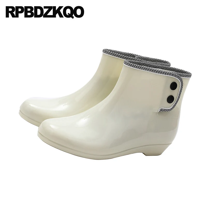 Женские резиновые ботинки без шнуровки зеленые водонепроницаемые ботильоны с