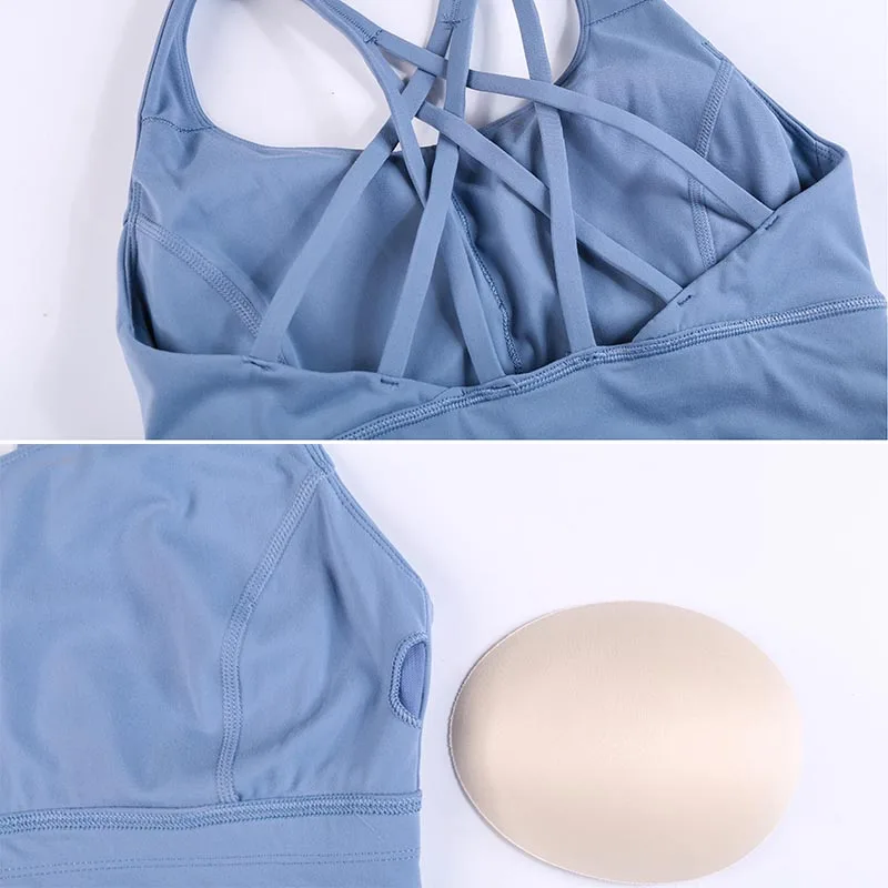 

Naked-feel Fabric Anti-sweat Pro Training Yoga Fitness Bras Crop Tops Women Push Up Shockproof Running Sports Bras Top