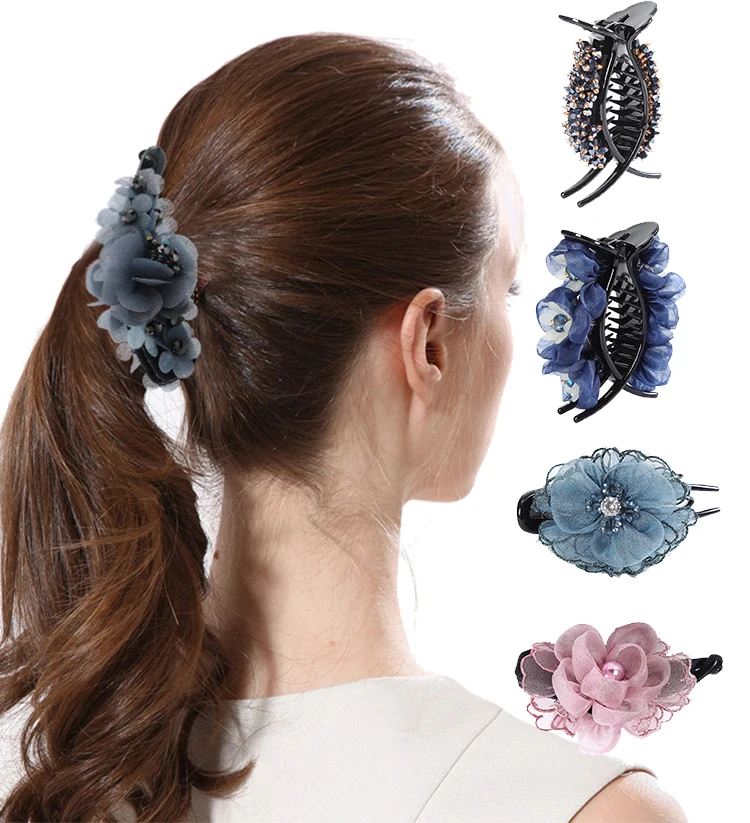 Женская заколка для волос AWAYTR Винтажная с жемчужинами и цветами пластиковая