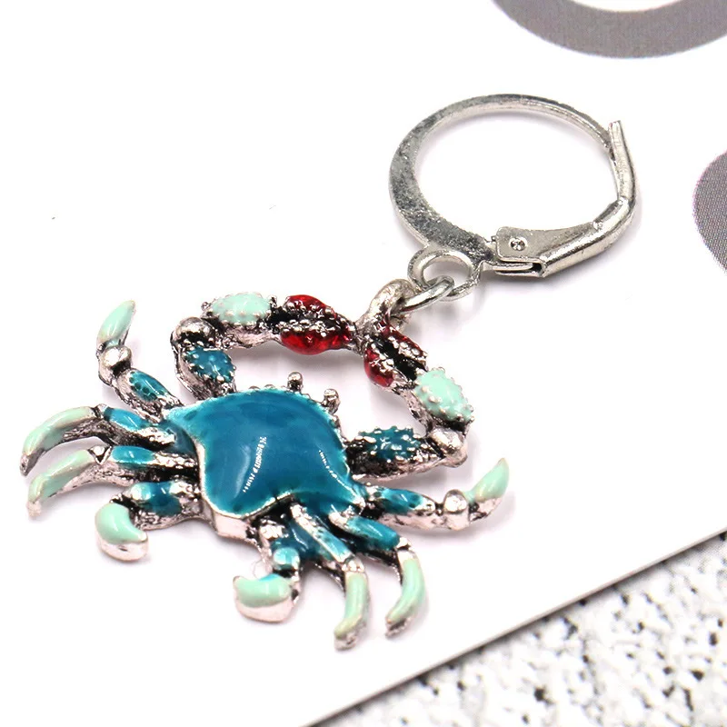 Hot Sale Fashion Oil Dripping Crab Earring Woman Popular Cute Blue Alloy Long Earrings Eardrop Jewellery Gift | Украшения и