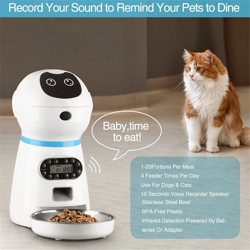 3.5л автоматический питатель для домашних животных умный дозатор еды кошек и