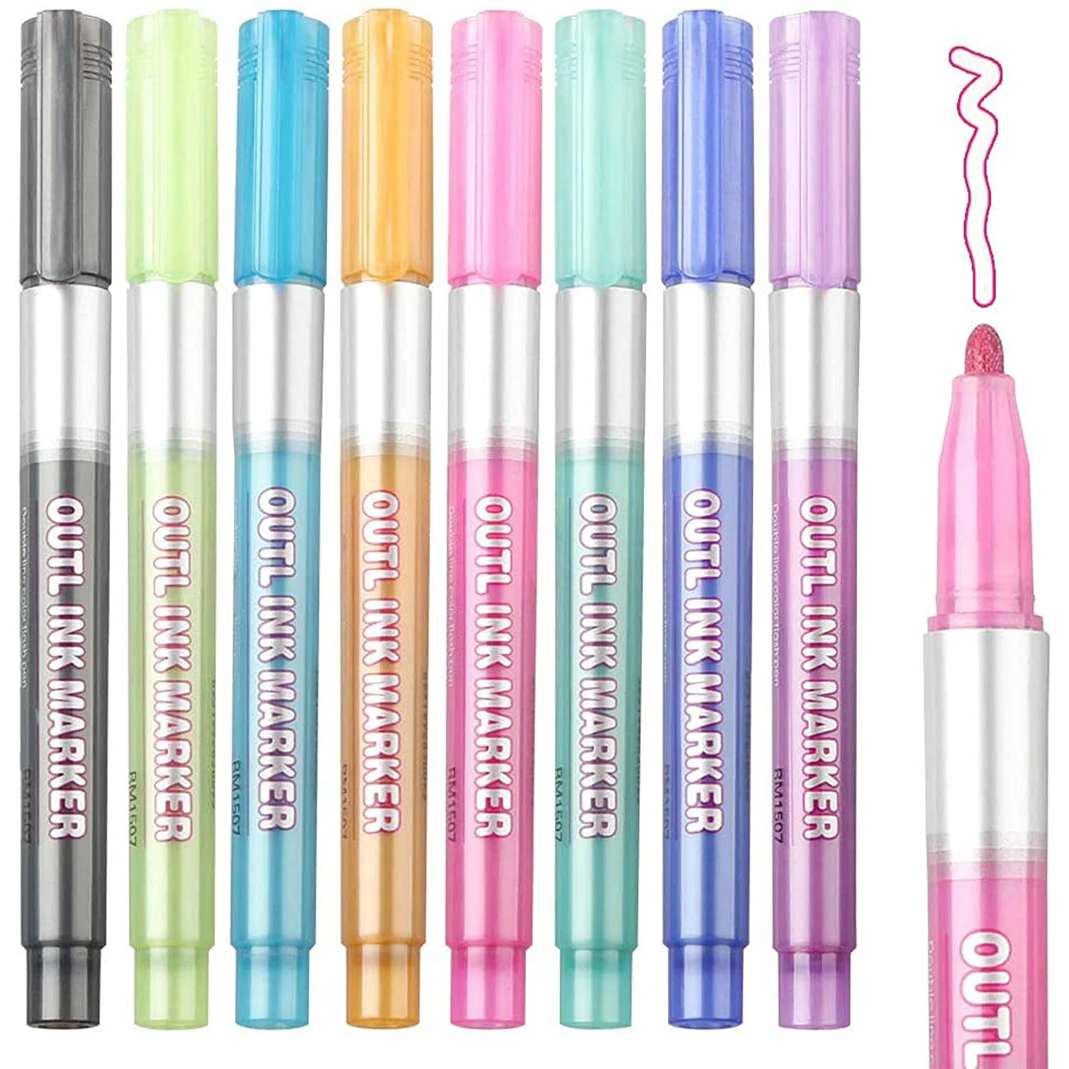 Doodle Dazzle Markers,8 Colors Double Line Outline Metallic Markers,Shimmer Markers Pens Highlight Markers for Kids,Gift Card