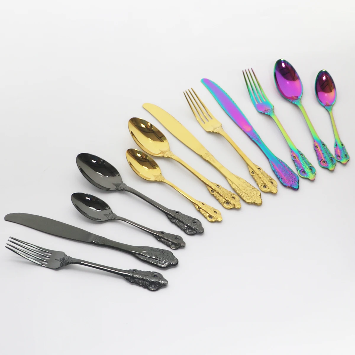 

24Pcs Rose Cutlery Set 18/10 Stainless Steel Dinnerware Set Western Knife Forks Tea Spoon Tableware Kitchen Party Silverware Set