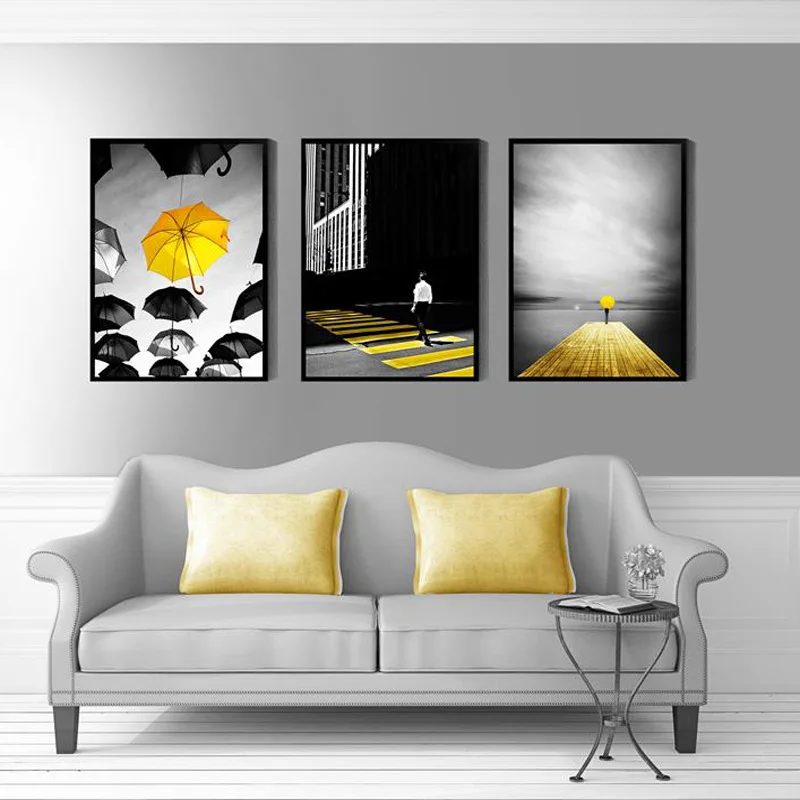 

Decorative Painting Black White abstract Landscape Rain Umbrella sidewalk Decorative Painting Home Living Room Public Poster