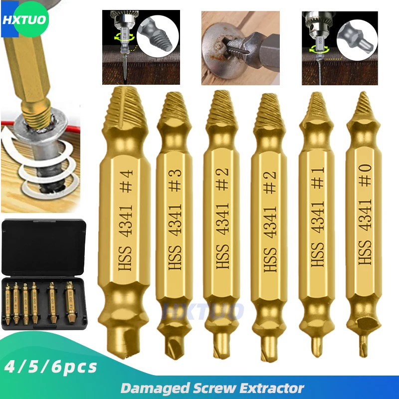 Damaged Screw Extractor Drill Bit Set Stripped Broken Screw Bolt Remover Extractor Easily Take Out Demolition Tools 4/5/6 PCS 
