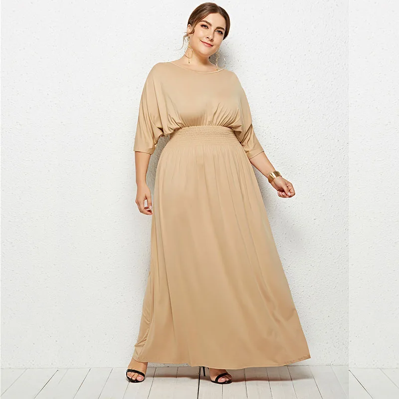 

Женское офисное платье-миди, элегантное свободное Повседневное платье без бретелек, с рукавом летучая мышь, лето размера плюс, 2021