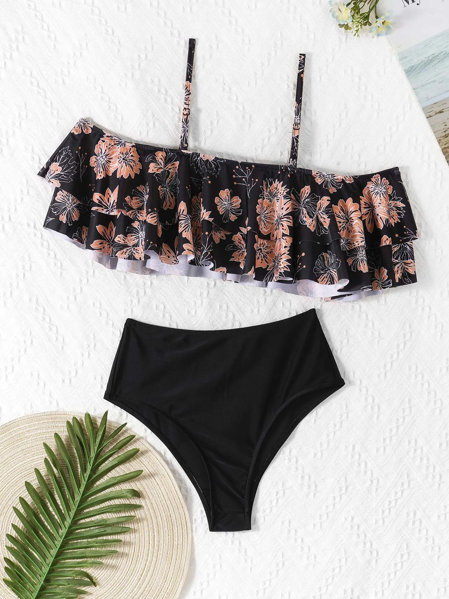 Купальник TiaoBug Женский с цветочным принтом открытыми плечами и оборками | Спорт