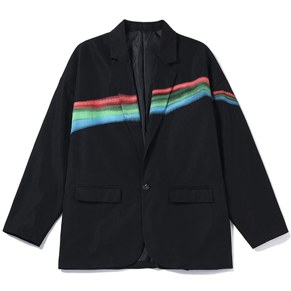 

Мужской костюм с радужным принтом, уличный пиджак свободного кроя в гонконгском стиле, осень 2021