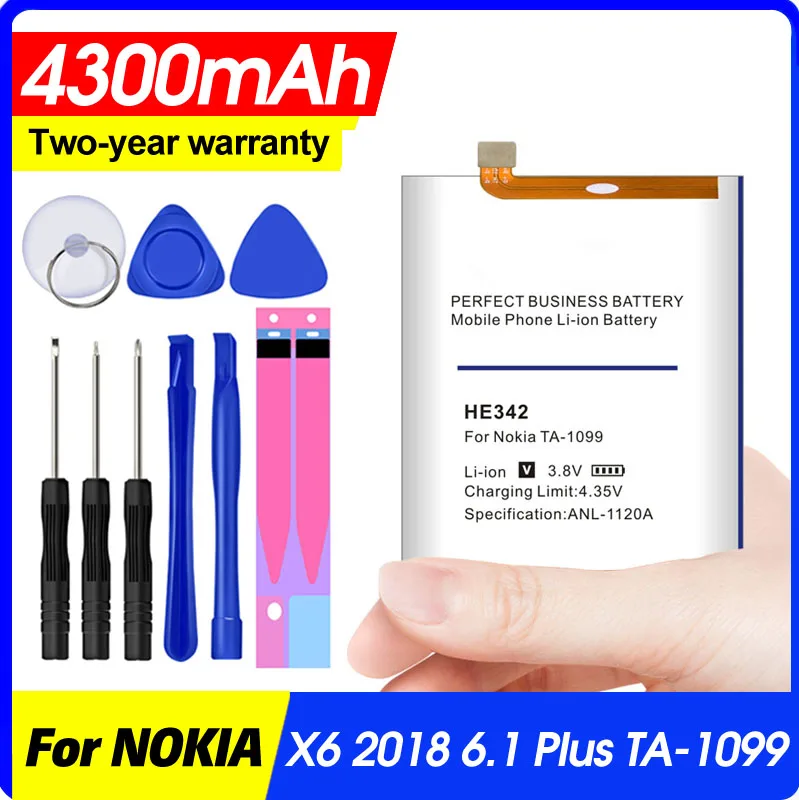 Аккумуляторы HE342 HE 342 4300 мАч для смартфонов Nokia X6 2018 6 1 Plus TA 1099 342|Аккумуляторы