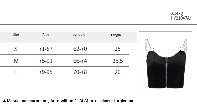 

[You're My Secret] Goth Punk Hip Hop Tops Black Harajuku Zipper Cropped Top With Metal Chain Summer Women Grunge Y2K Streetwear