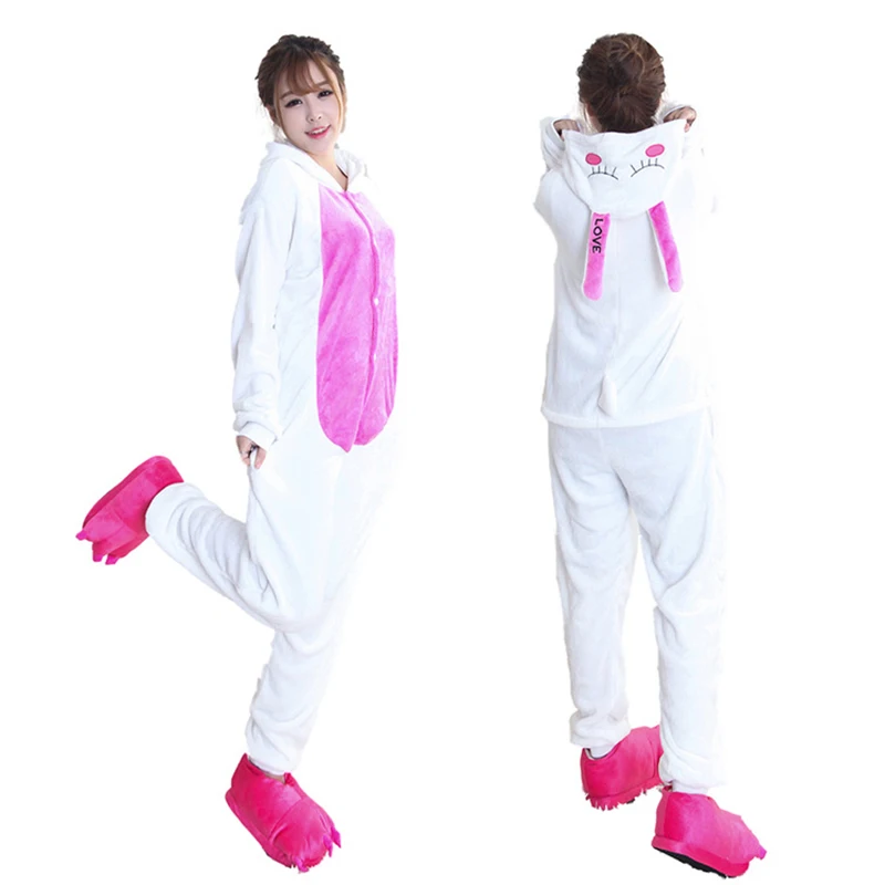 Easter Kigurumis Women Pajamas Onesies Kawaii Rabbit Flannel Homewear One Piece carnival Sleepwear Clothing Pajama Party Costume