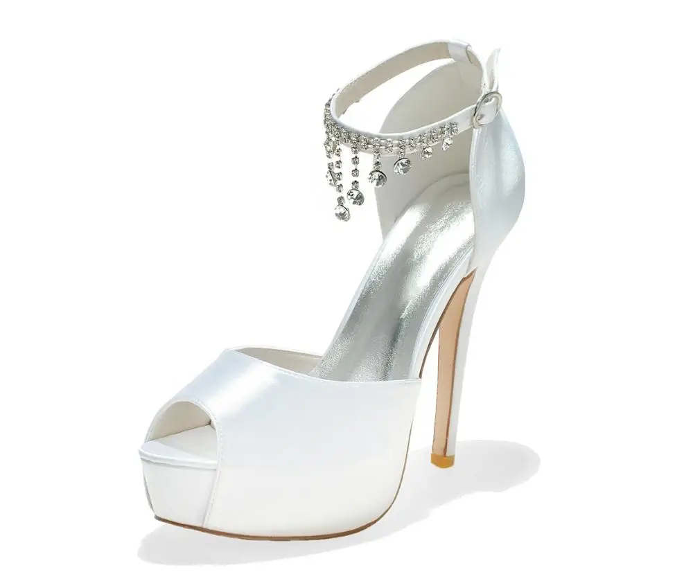 Атласные вечерние туфли на платформе обувь с открытым носком бахромой и ремешком