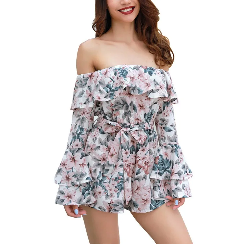 Комбинезоны для Для женщин Повседневное с открытыми плечами комбинезоны в ретро