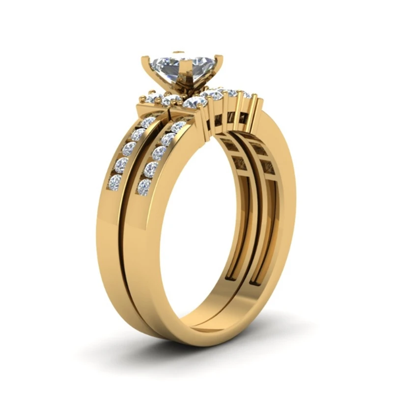 Парное кольцо стразы из нержавеющей стали с геометрическим золотым узором