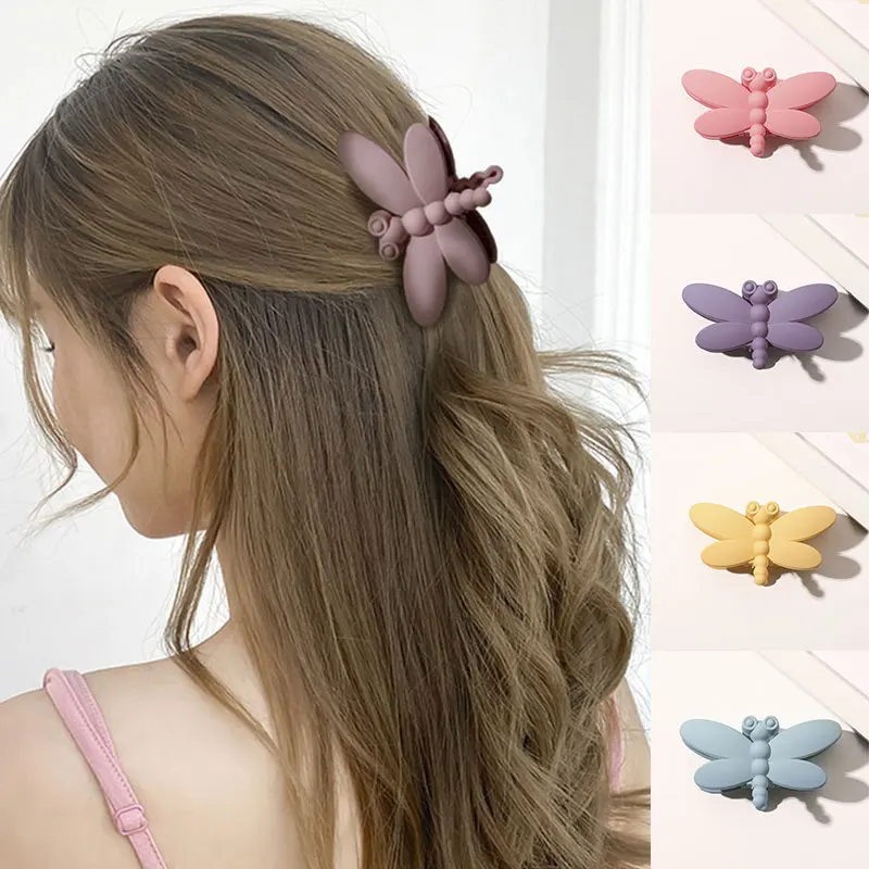 

New Fashion Simple Candy Color Dragonfly Hairpin Plastic Hair Claw Barrettes for Women Girl Accessories Headwear Gift Hot Sale
