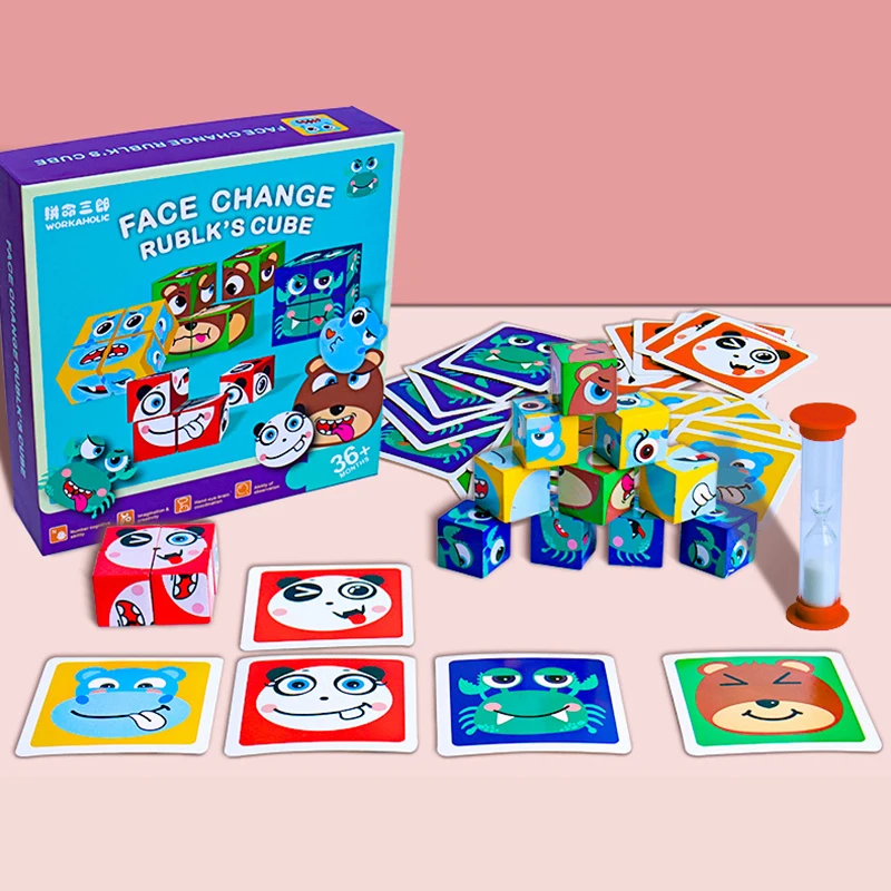 

Wooden Face Changing Block Intelligence Toy Children Logical Thinking Training Parent-child Interactive Table Puzzle Toy