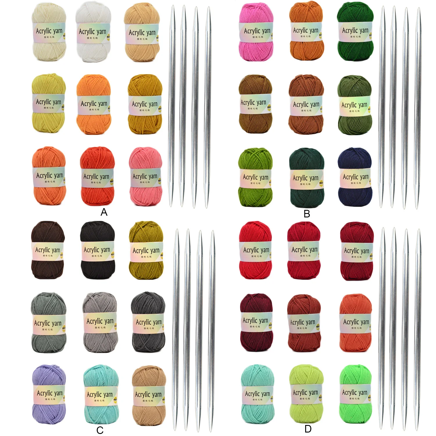 9 рулон Ассорти Цвета акриловой пряжи с 4 шт Двойная точка Вязание иглы Набор