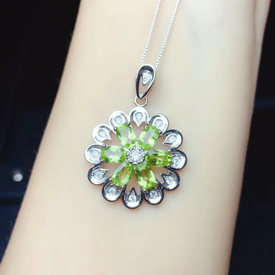 

charming natural green olivine necklace for women necklace natural peridot 925 sterling silver party gift lucky birthstone