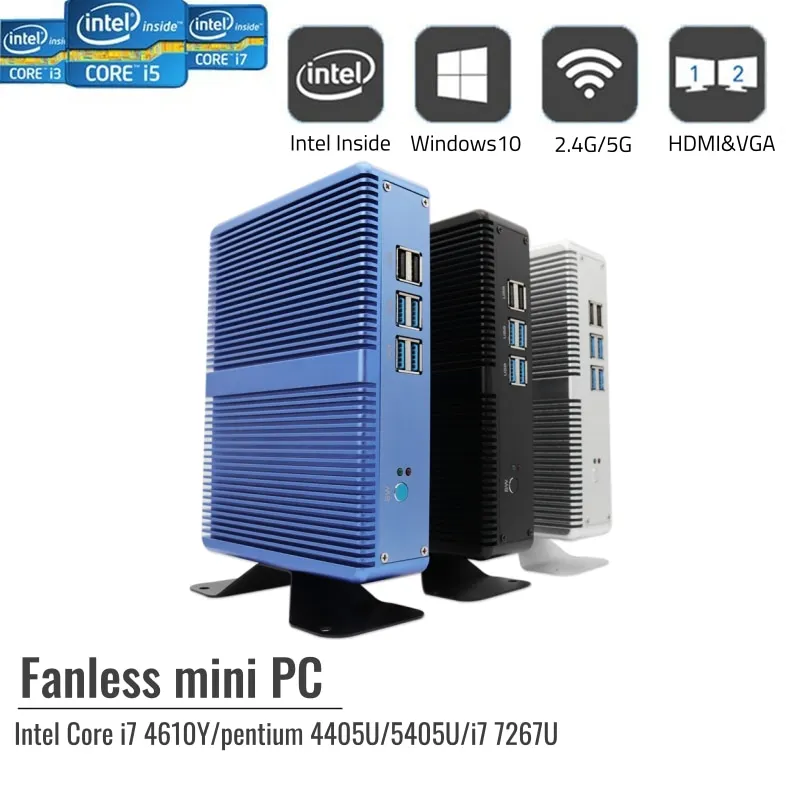 Verkaufen 2021 Heißer Verkauf Fanless Mini Computer Pc Core I3 5005U I5 4250U 4500U Barebone TV Box Mit 4USB 3,0 4K HD VGA Windows 10 Linux WIFI