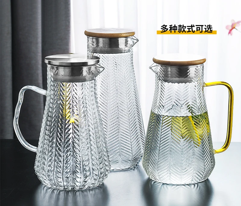 

Glass Water Jug Cold Water Kettle Tea Pot Creativity Glass Water Pitcher With Wooden Cover 1400ML 1500ML 1800ML Home Use