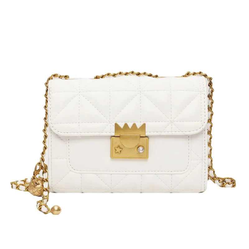 

Women new classic diamond chain shoulder bag ladies soft leather texture messenger bag personality lock daily handbag