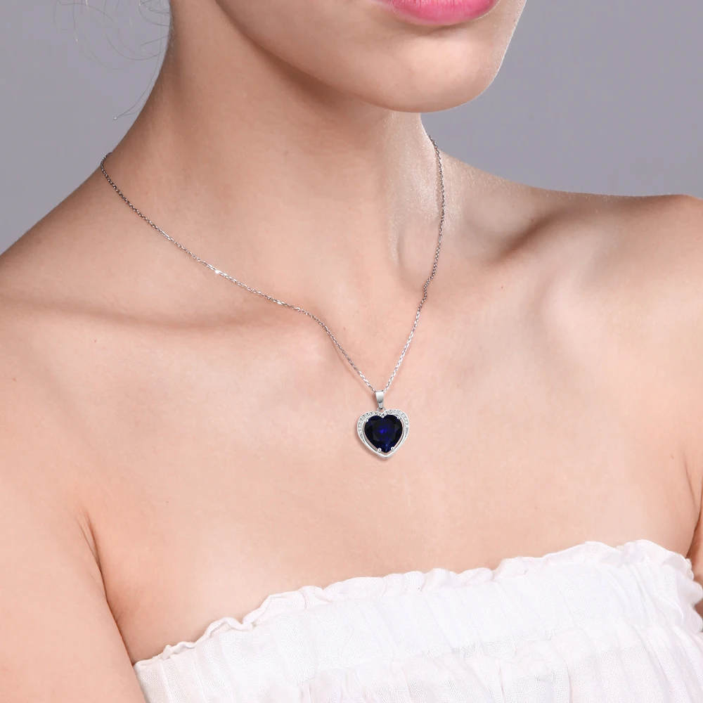 GemStoneKing Твердое Серебро 925 пробы 4 20 карат в форме сердца имитация сапфира кулон