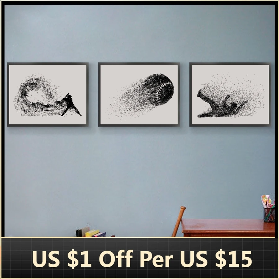 Бейсбольный плеер силуэт Холст Картина плакаты абстрактный Рисунок Бейсбол