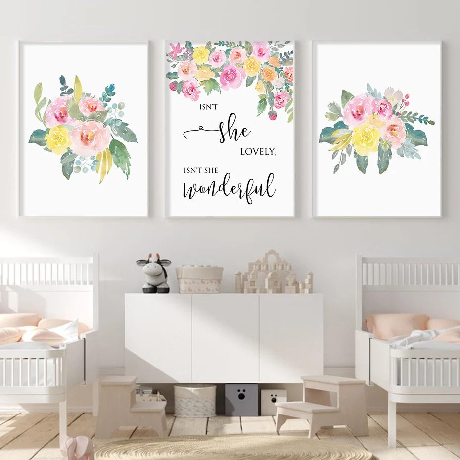 Картина на холсте с красивыми цветами и зелеными листьями украшение для дома