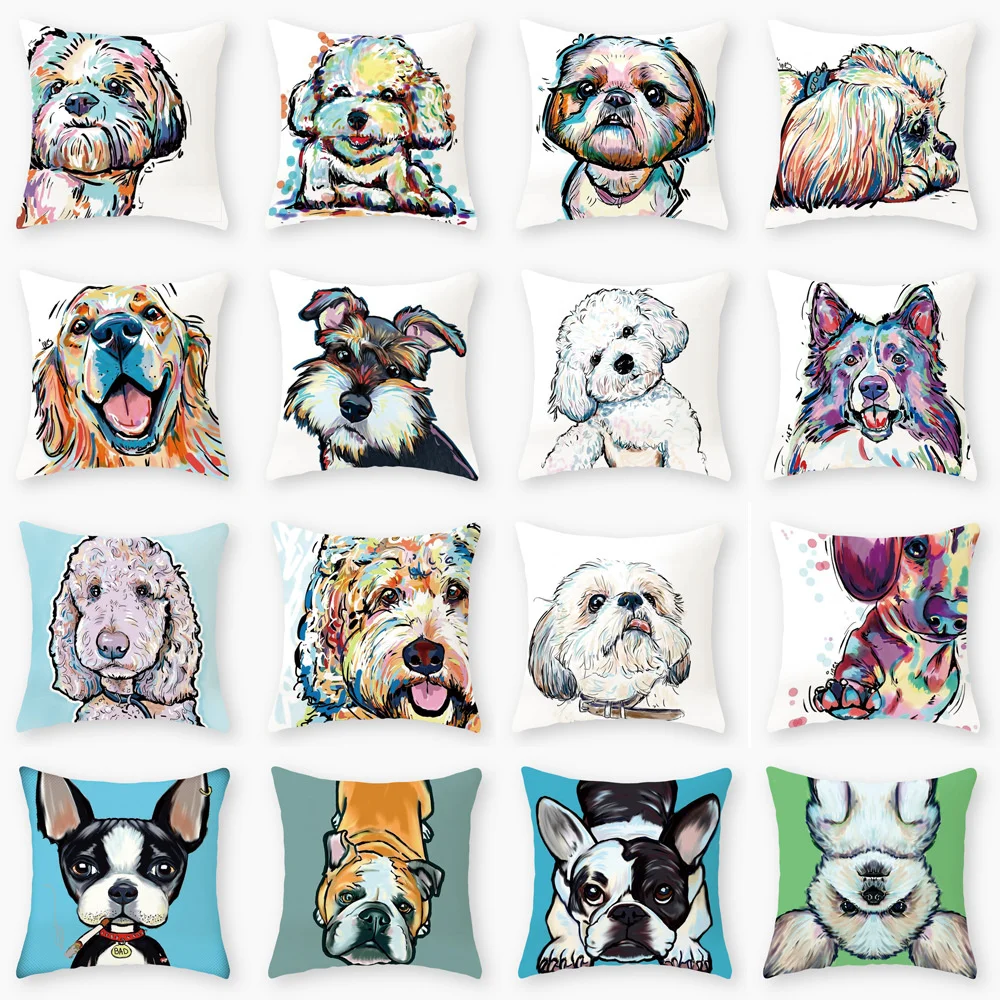 

Painted Dog Peach Skin Pillowcase 45x45cm Cartoon Sofa Decorative Cushion Cover