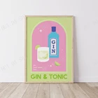 Цифровое искусство Джин и тоник  Милый зеленый розовый коктейльный бар с печатью