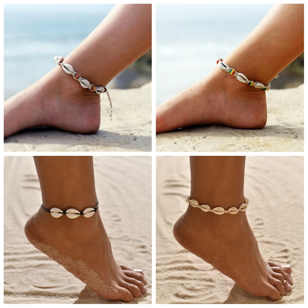 Винтажные браслеты на ногу MissCyCy в стиле бохо с ракушками и бусинами регулируемые