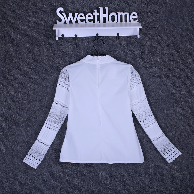 New Fashion Women Office Crochet Lace Shirt Long-sleeved White Blouses & Shirts Plus Size Ladies Casual blouse Tops XS-5XL | Женская