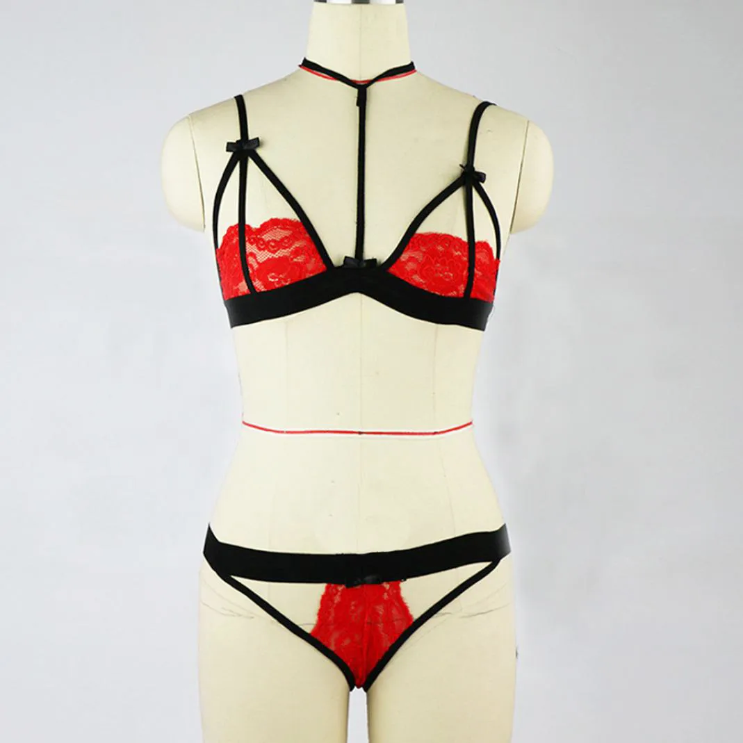 Пикантные черные сапоги кружево комплект нижнего белья из 2 предметов Для женщин